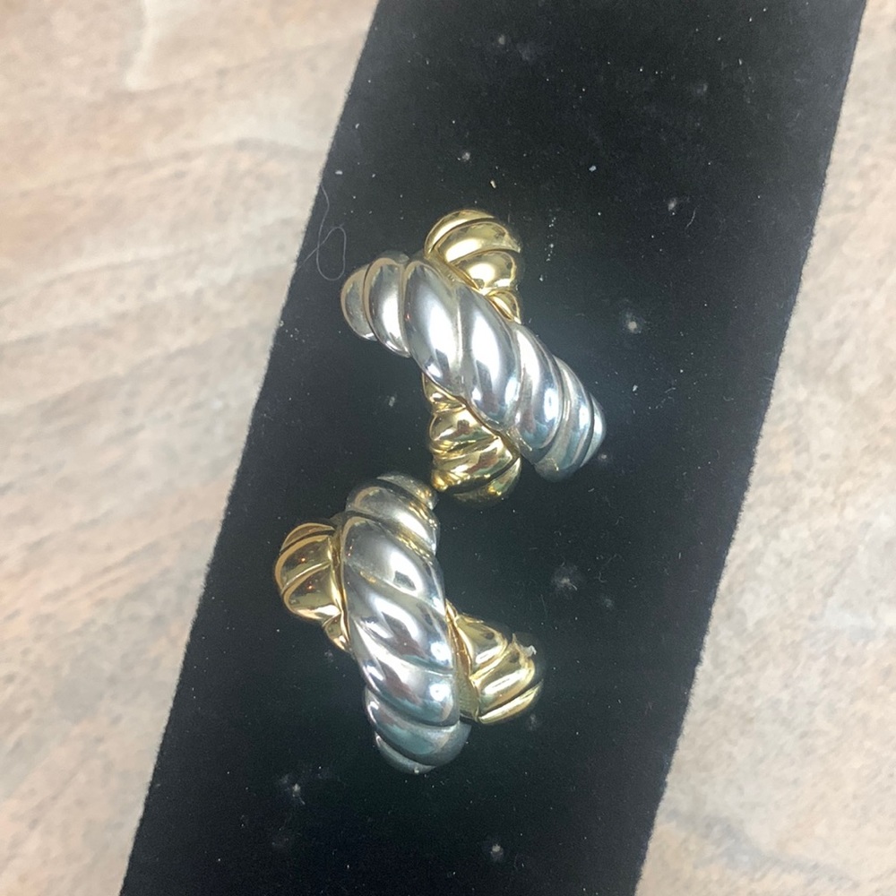 Silver and gold toned earring